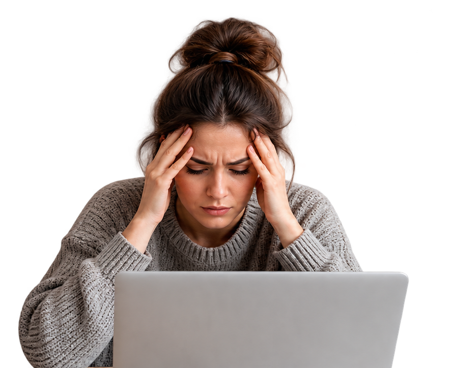 Feladatai miatt aggódó freelancer a laptopjánál